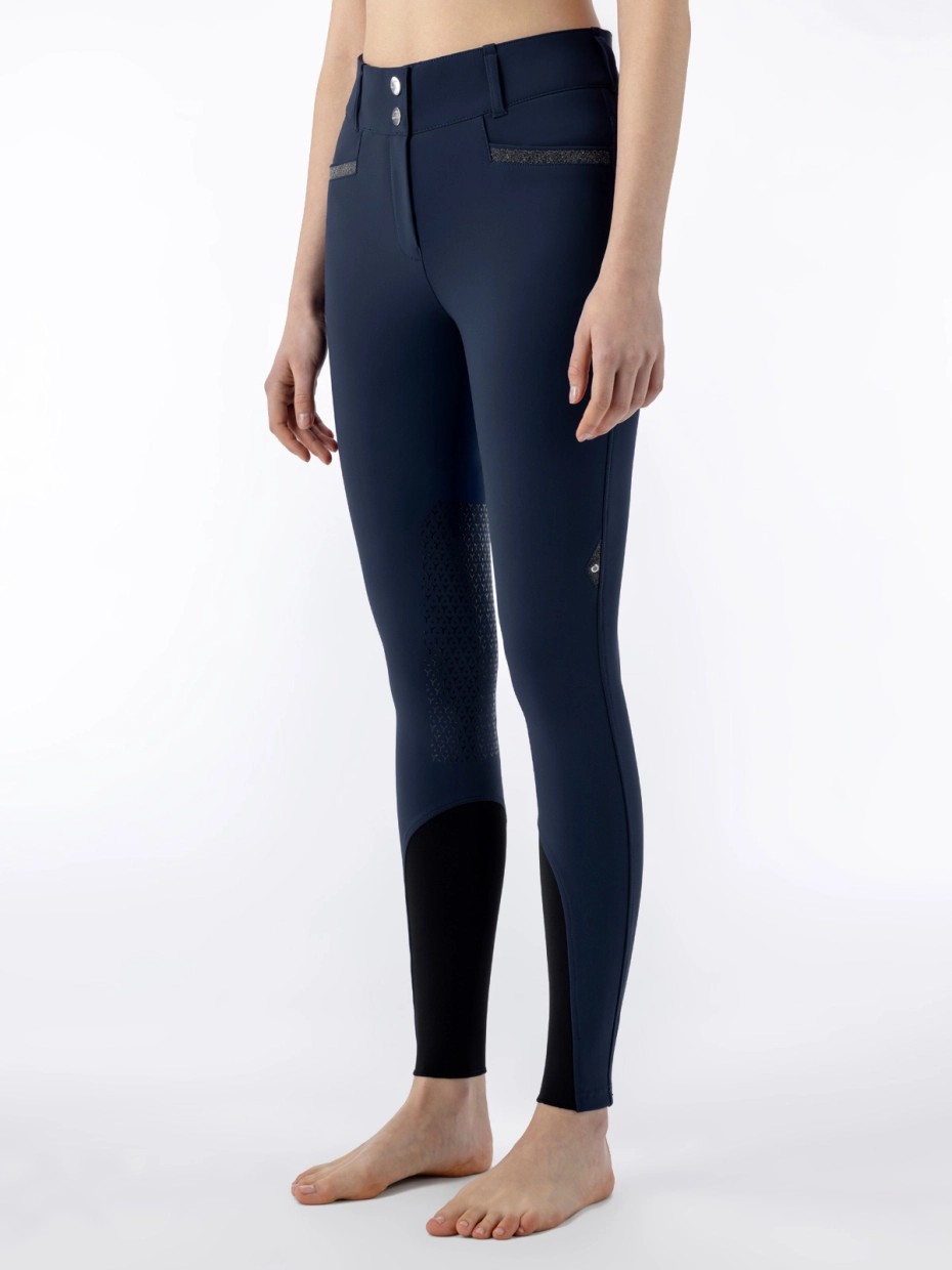 CRYSTALEK | High-waisted blue knee grip breeches for women CRYSTALEK | High-waisted blue knee grip breeches for women