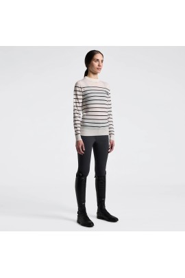Cavalleria Toscana Stripe Jacquard Crew Neck Merino Dames Pullover | Crème - Charcoal
