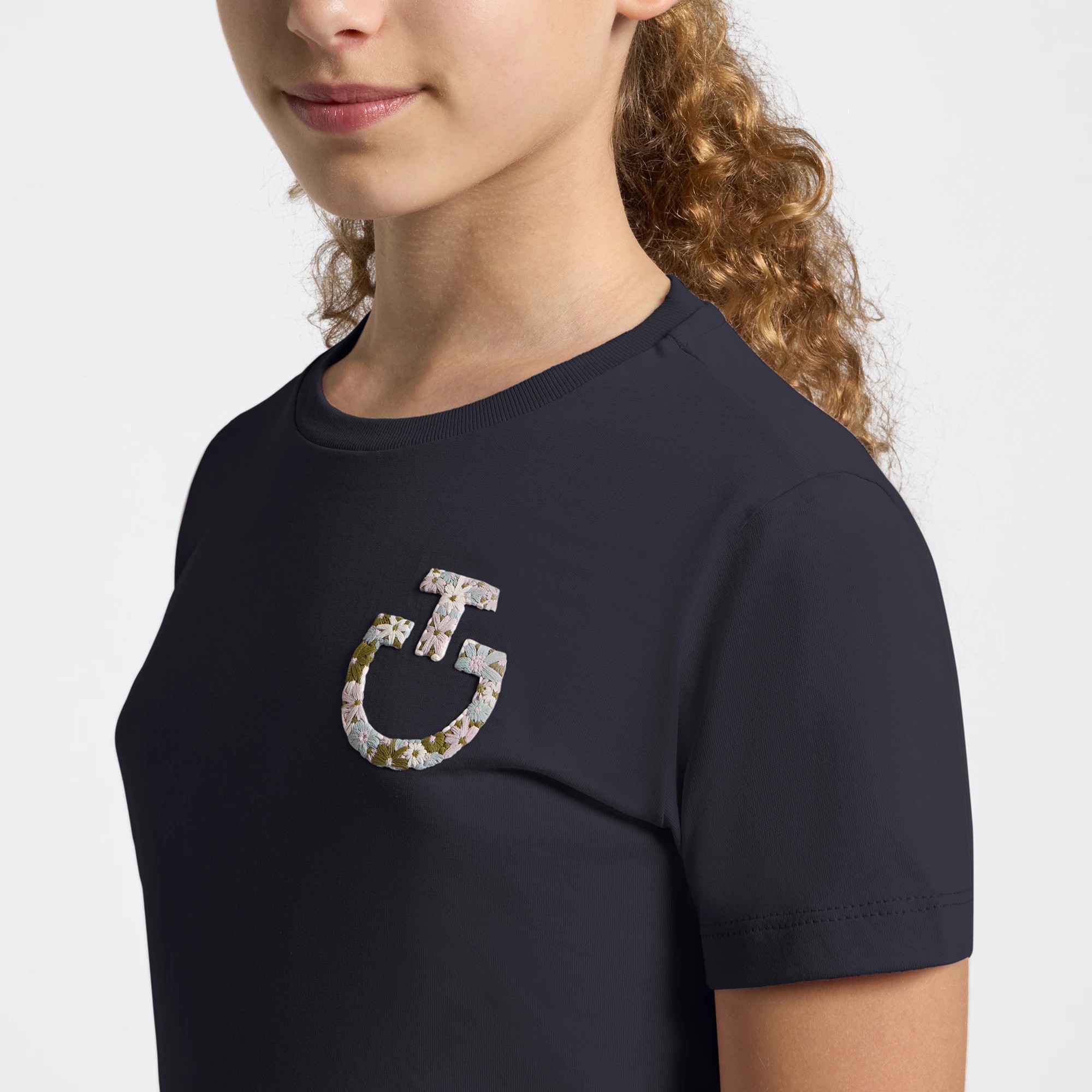 Cavalleria Toscana Floral Embroidery Meisjes T-Shirt | Charcoal Cavalleria Toscana Floral Embroidery Meisjes T-Shirt | Charcoal