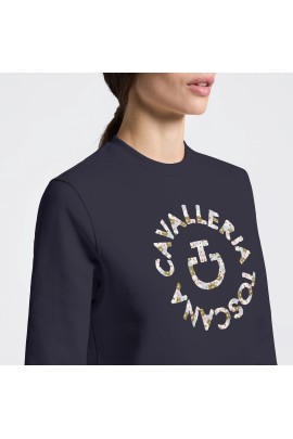 Cavalleria Toscana Floral Embroidery Dames Cotton Crew Neck Sweater | Charcoal