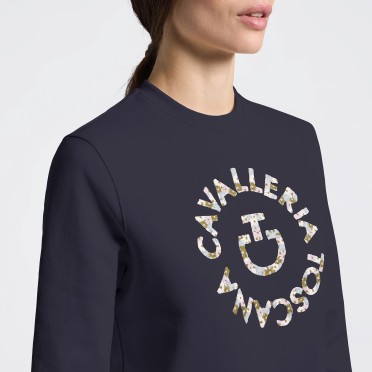 Cavalleria Toscana Floral Embroidery Dames Cotton Crew Neck Sweater | Charcoal Cavalleria Toscana Floral Embroidery Dames Cotton Crew Neck Sweater | Charcoal