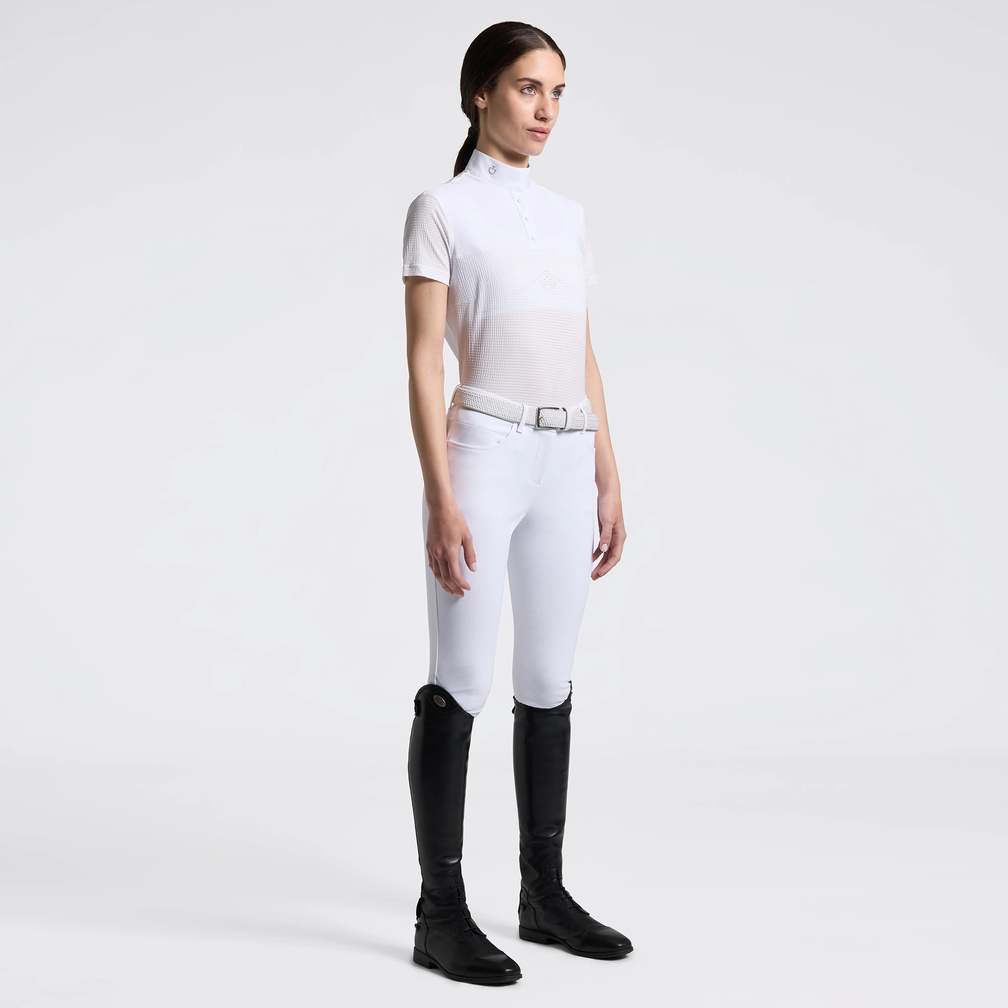 Cavalleria Toscana Jersey Stripe Women's Competition Shirt SS | White Cavalleria Toscana Jersey Stripe Women's Competition Shirt SS | White