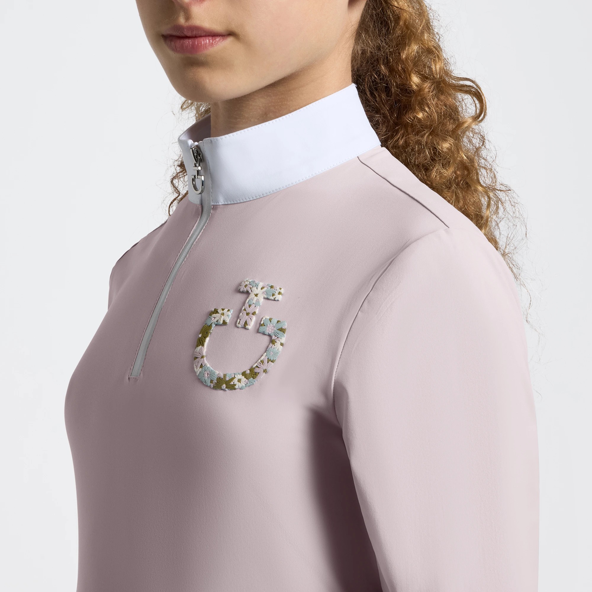 Cavalleria Toscana Floral Embroidery Meisjes Wedstrijdshirt LS | Violet Ice