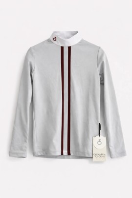 Cavalleria Toscana Young Rider Two Line Wedstrijdpolo - Grijs / Rood