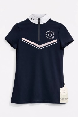 Cavalleria Toscana Girls Zip Competitie Shirt S/S - Blauw
