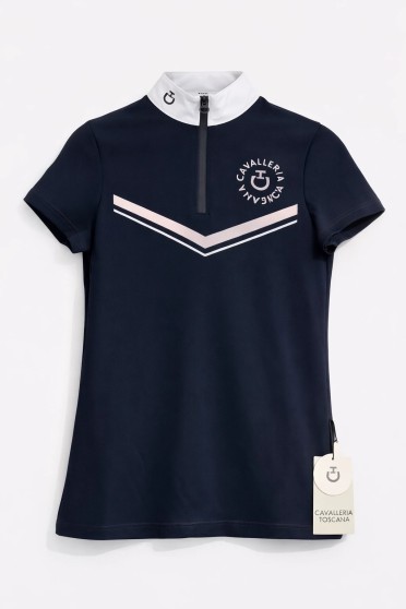 Cavalleria Toscana Girls Zip Competitie Shirt S/S - Blauw Cavalleria Toscana Girls Zip Competitie Shirt S/S - Blauw