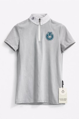 Cavalleria Toscana Boys Competition Shirt Bubble S/S Jersey Zip - Light Grey
