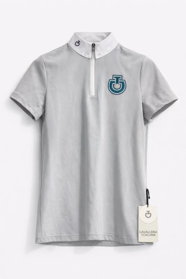 Cavalleria Toscana Boys Competition Shirt Bubble S/S Jersey Zip - Light Grey Cavalleria Toscana Boys Competition Shirt Bubble S/S Jersey Zip - Light Grey