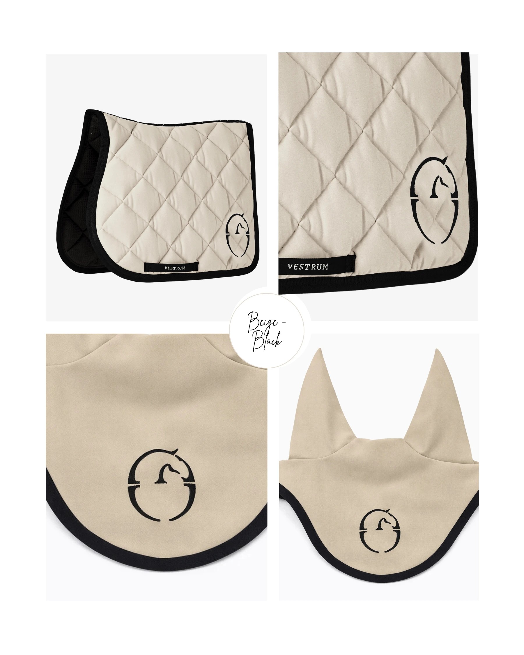 Vestrum Set Los Angeles Zadeldekje & Oornetje Springen Beige/Zwart | Verkrijgbaar Vestrum Set Los Angeles Zadeldekje & Oornetje Springen Beige/Zwart | Verkrijgbaar